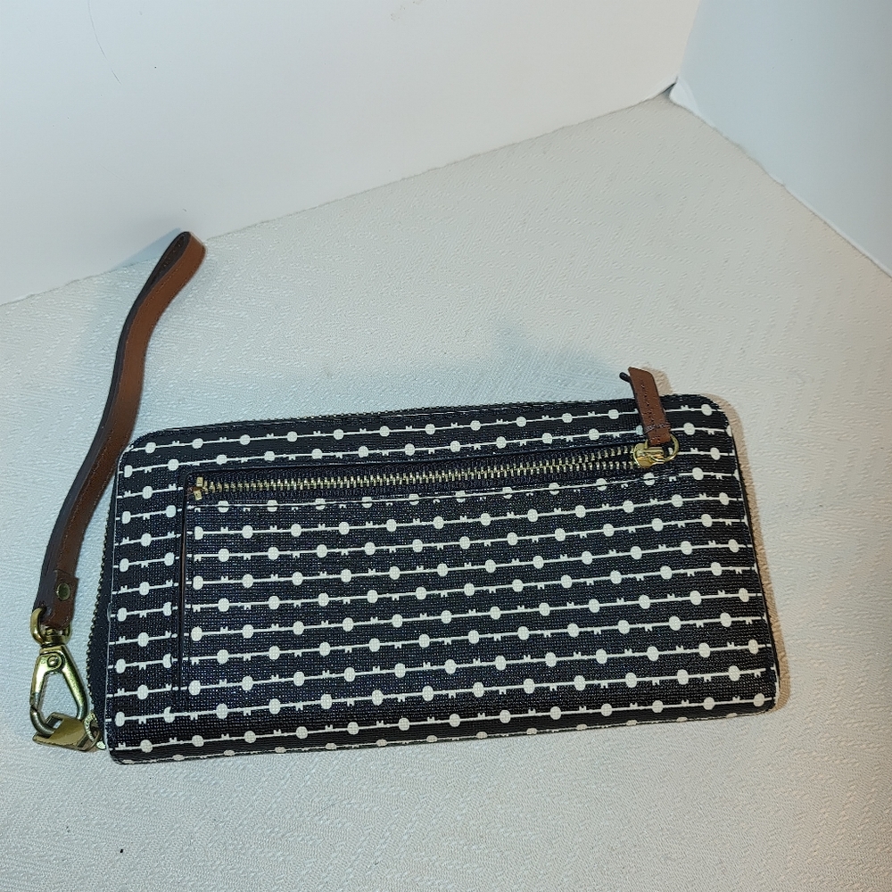 Wallet Clutch Fossil Canvas Brown Design Zip Arou… - image 3